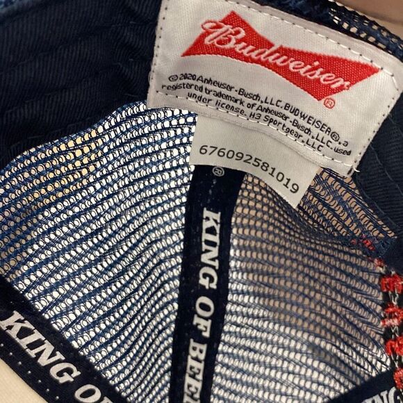 Budweiser White Anheuser Busch King Of Beers Snapback Trucker Hat Adjustable - Picture 6 of 8